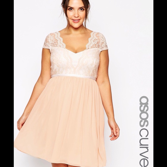 Asos Curve Scalloped Lace Dress Wedding NWT Sz 14 - Picture 4 of 8